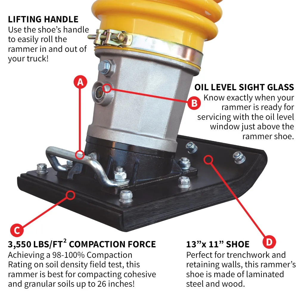 3.6HP Honda Vibratory Rammer Jumping Jack Tamper with Honda GXR120 Engine Impact Force 3,550 lbs/ft