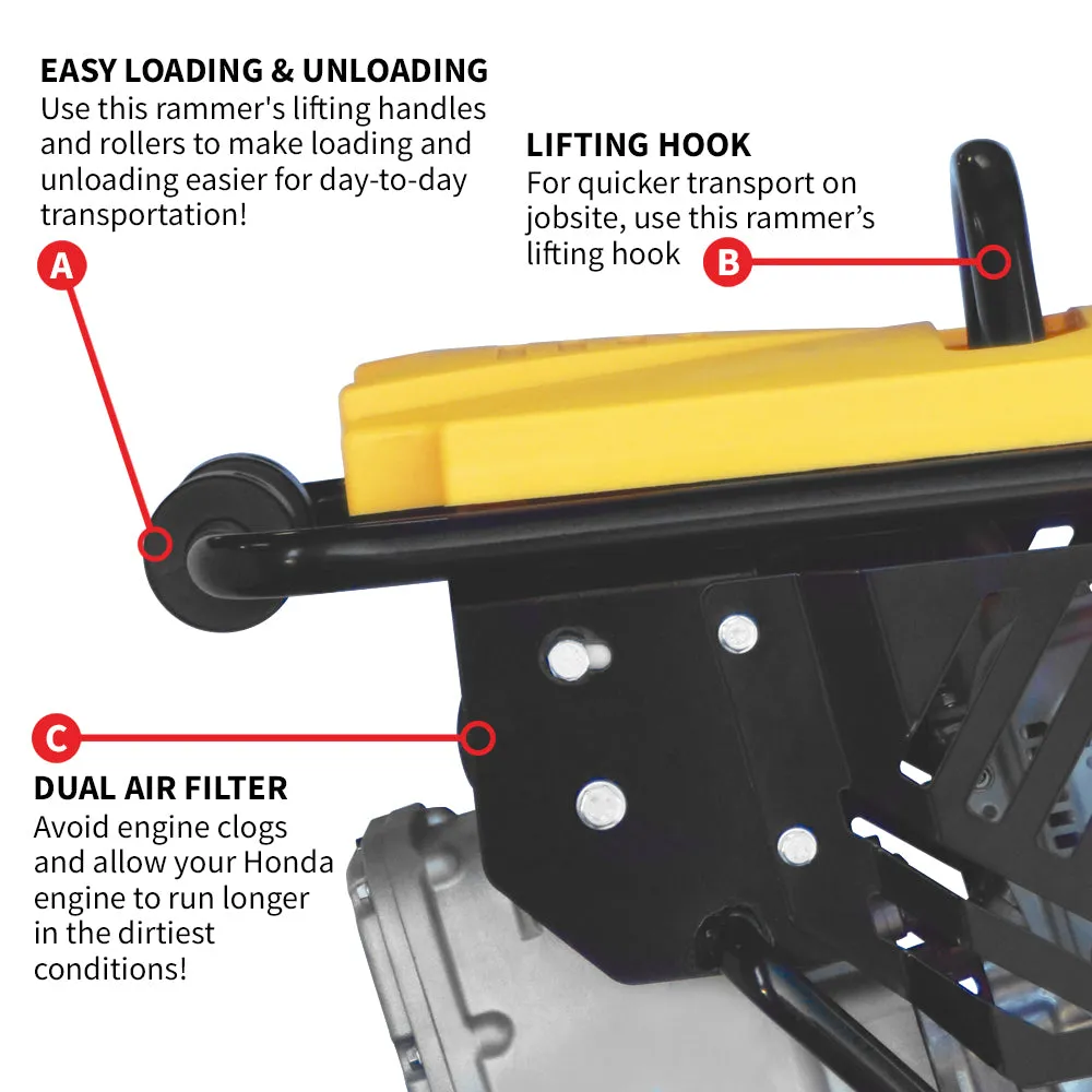 3.6HP Honda Vibratory Rammer Jumping Jack Tamper with Honda GXR120 Engine Impact Force 3,550 lbs/ft