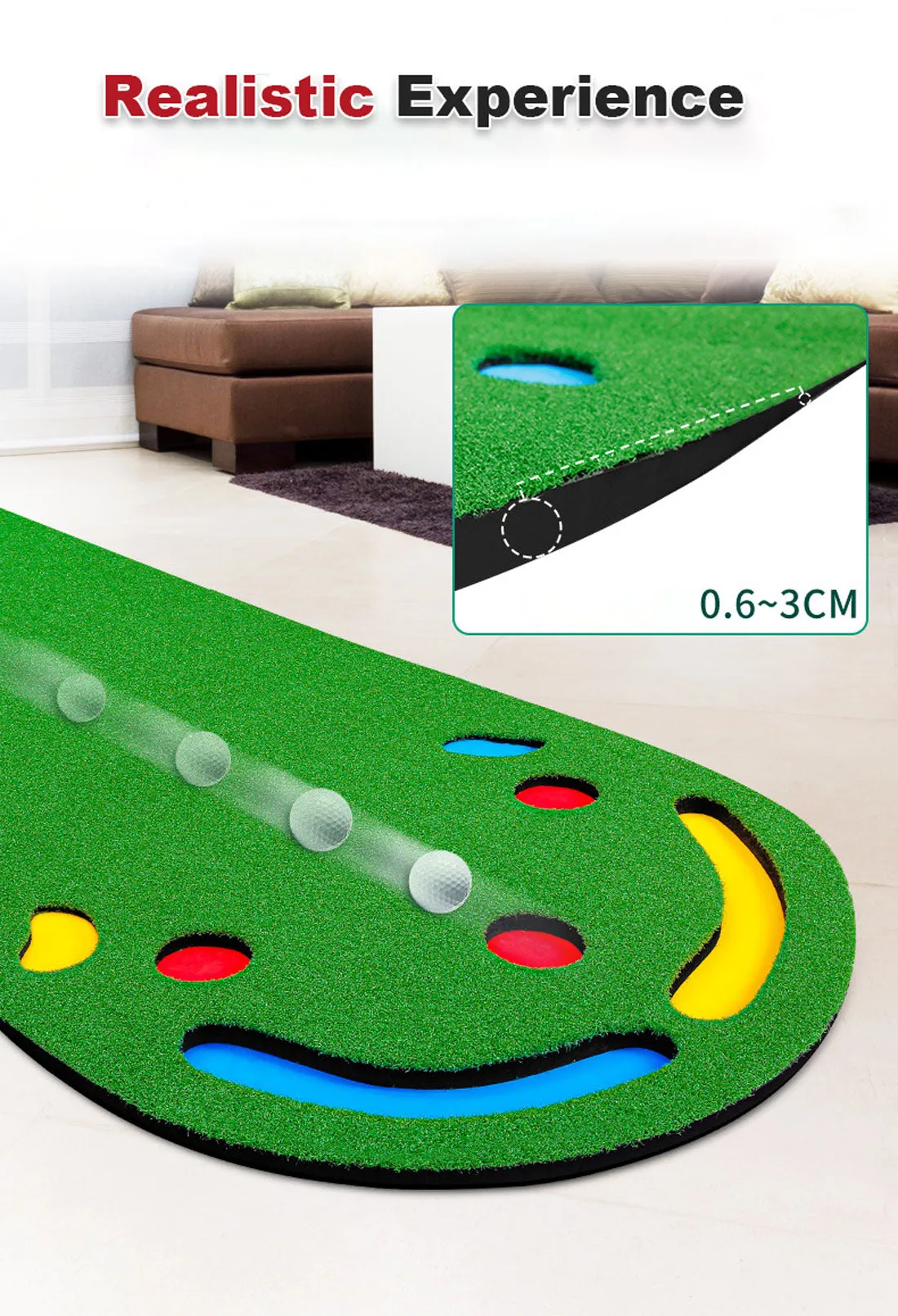 3M Golf Putting Mat Practice Training Indoor Outdoor Portable Slope Balls Artifical Grass Surface