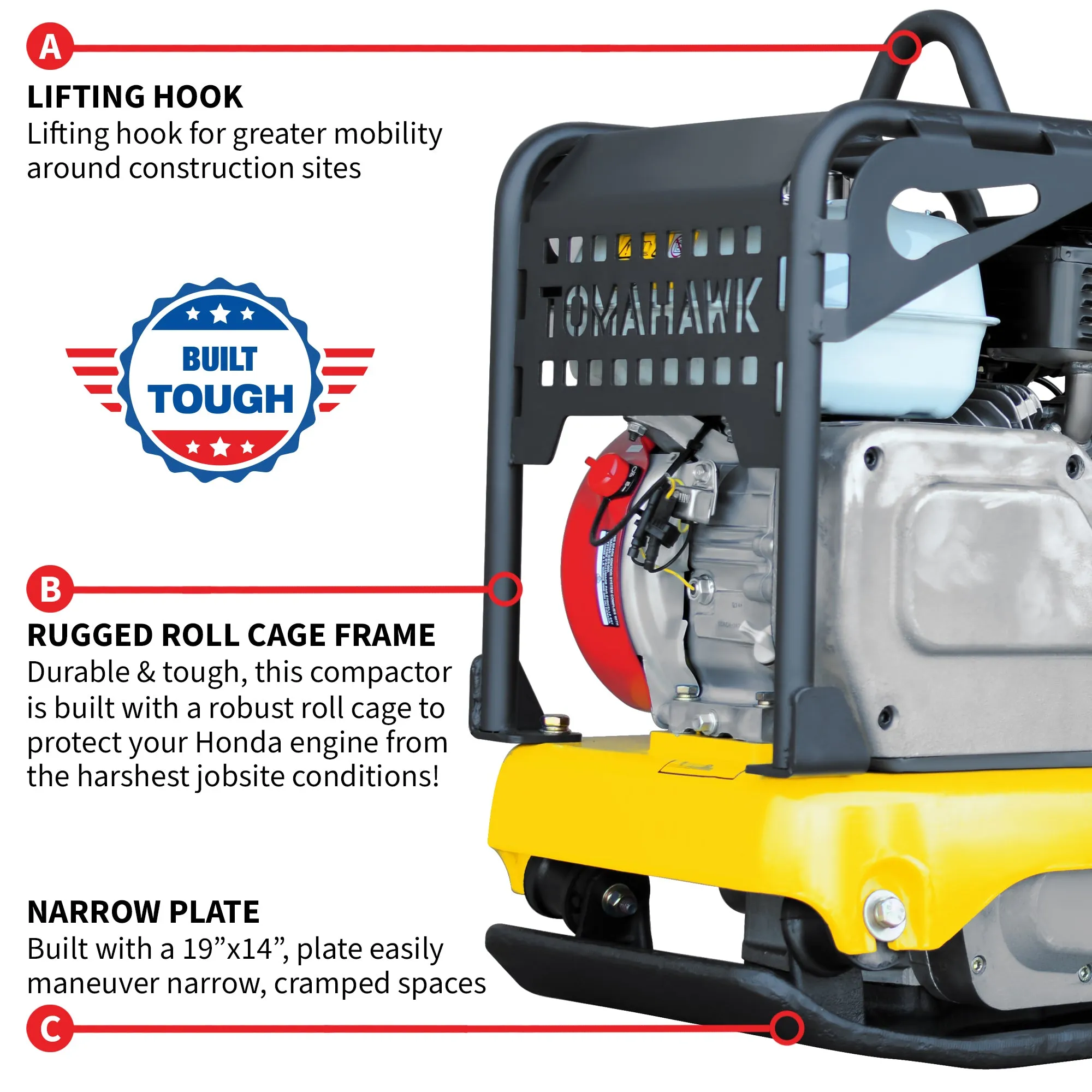 5.5 HP Honda Reverse Plate Compactor 19x14 Plate for Asphalt, Aggregate, Cohesive Soil Compaction