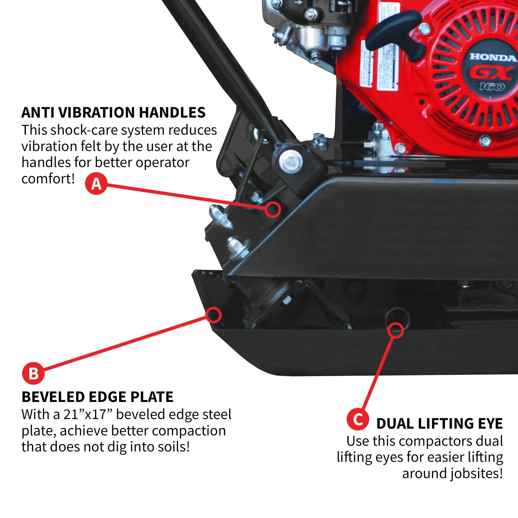 5.5 HP Honda Vibratory Plate Compactor Tamper for Ground, Gravel, Dirt, Asphalt, Compaction