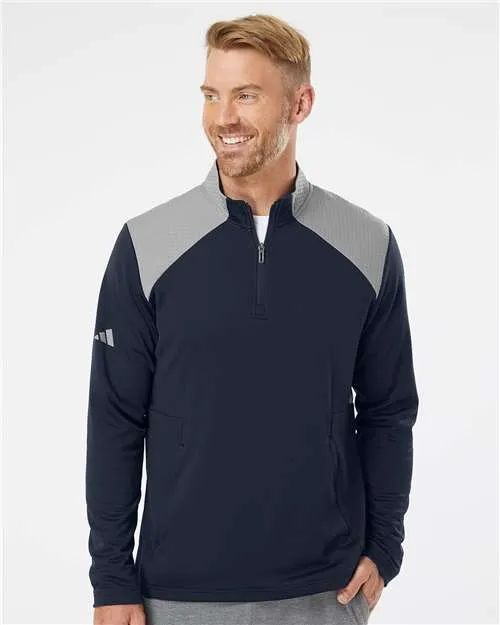 Adidas Textured Mixed Media Quarter-Zip Pullover A532