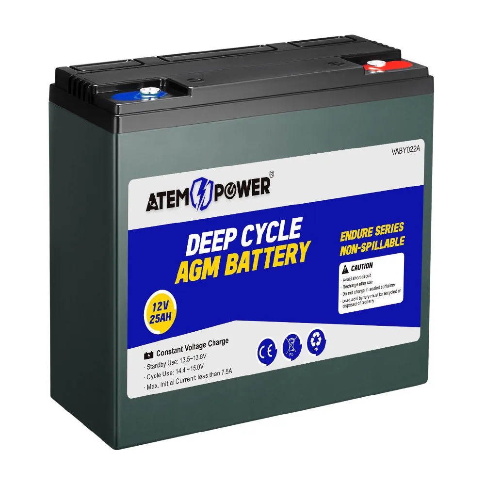 Atem Power 12V 25Ah AGM Battery Deep Cycle Mobility Scooter Golf Cart >20AH 22AH