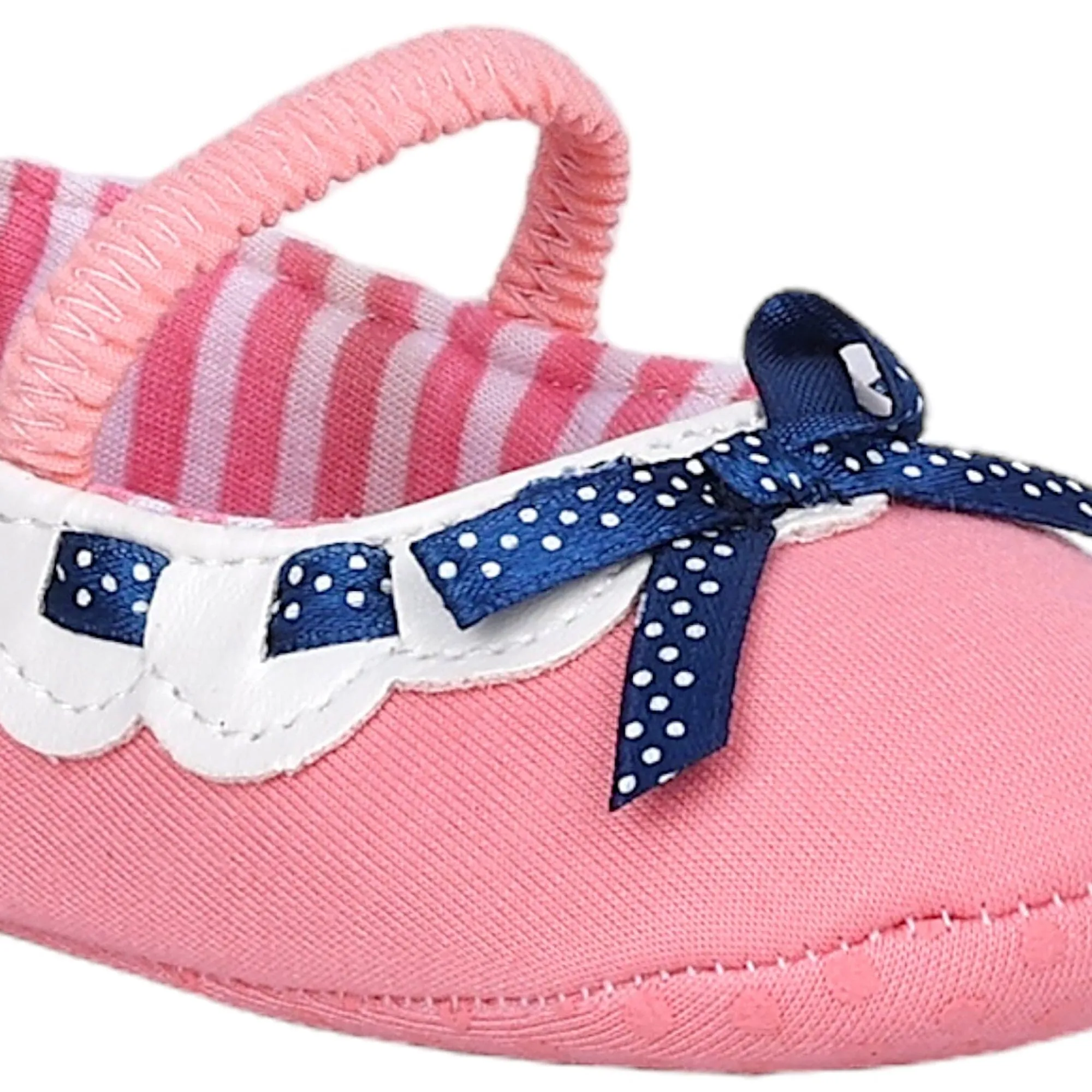 Baby Moo Bow Knot Mary Jane Elastic Strap Anti-Skid Ballerina Booties - Peach