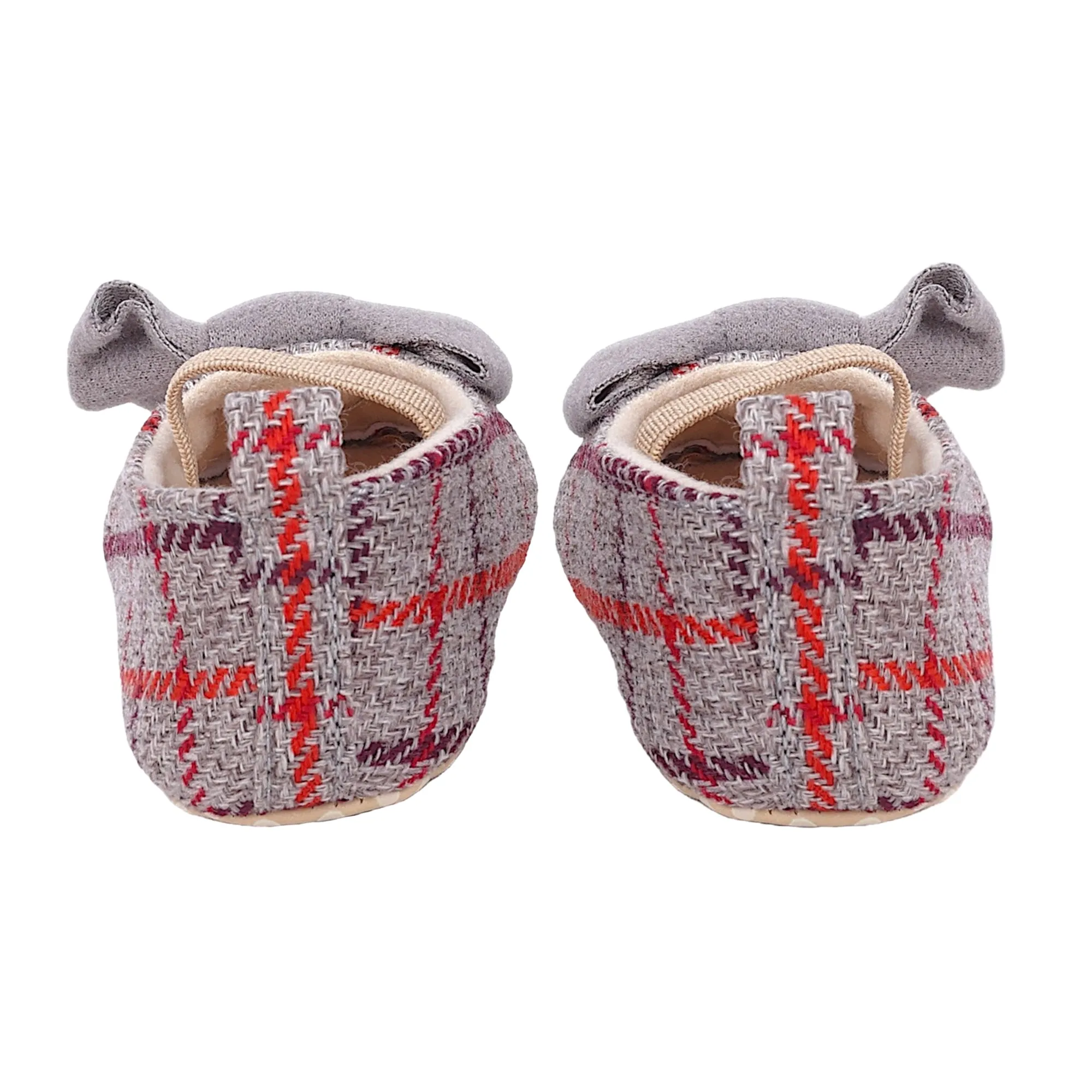 Baby Moo Bow With Elastic Strap Plaid Ballerina Booties - Grey