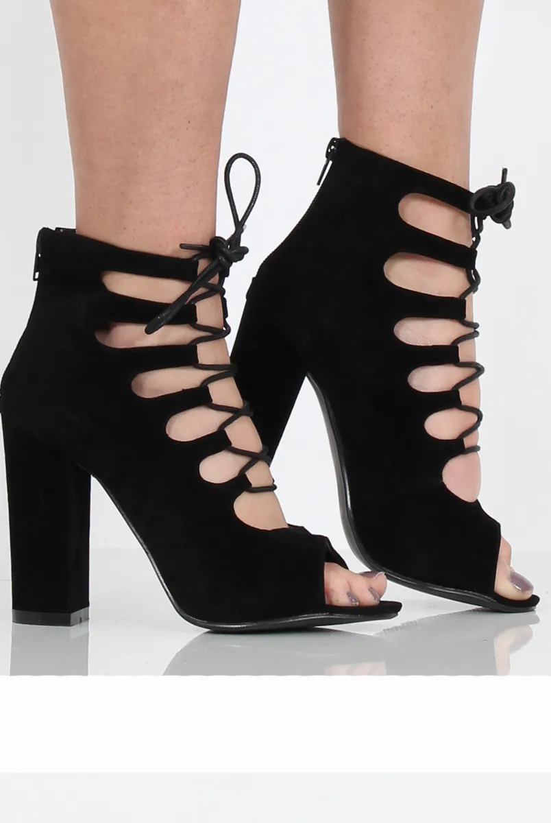 Black Suede Lace Up Block Heel - Jenine