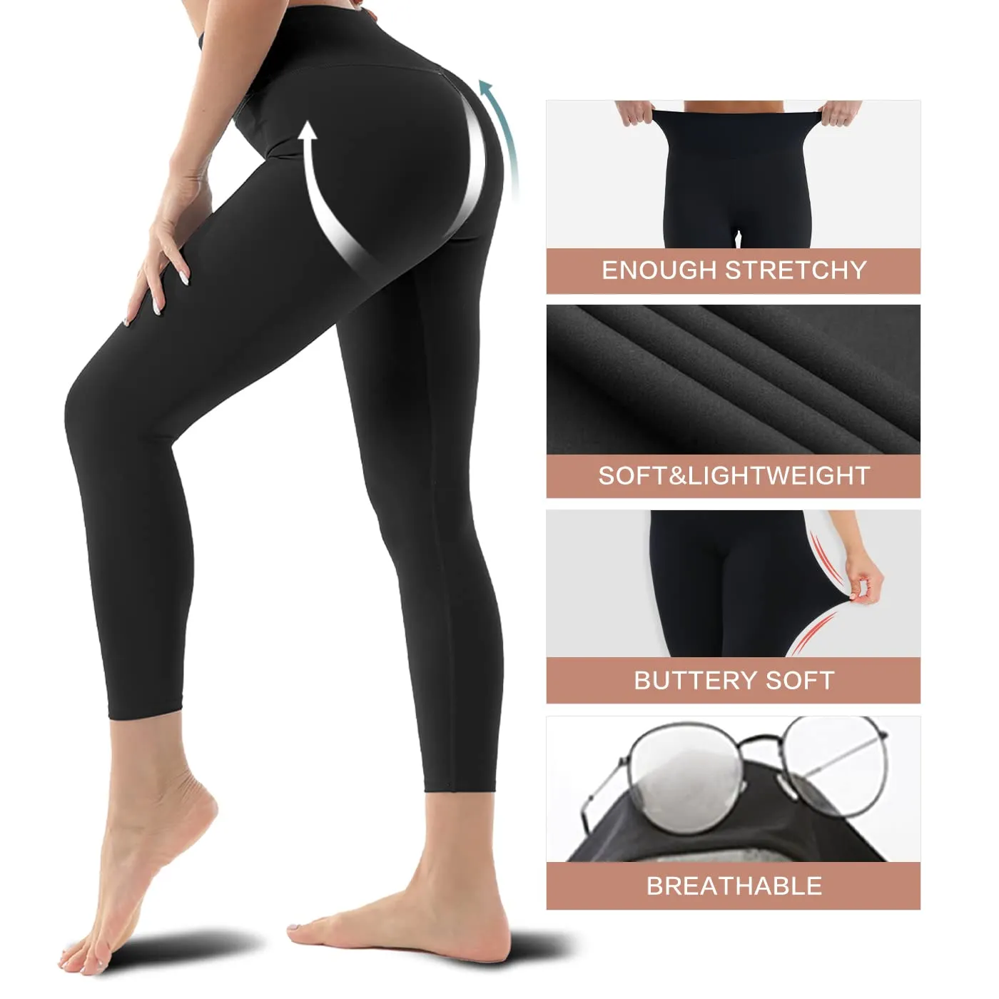 Blisset 3 Pack High Waisted Leggings for Women-Soft Athletic Tummy Control Pants for Running Yoga Workout Reg & Plus Size