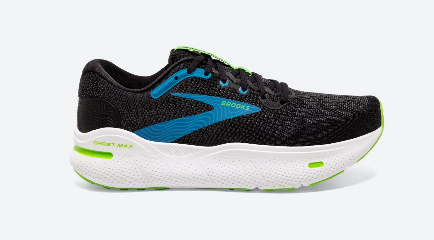 Brooks Mens Ghost Max Extra Wide- Black/Atomic Blue/Jasmine (1104064E110)