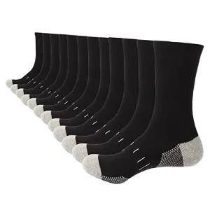 BUDERMMY Men's Cotton Moisture Wicking Heavy Cushion Crew Work Socks,6-12, 6Pairs (US, Numeric, 6, 9, Regular, Tall, black 1)