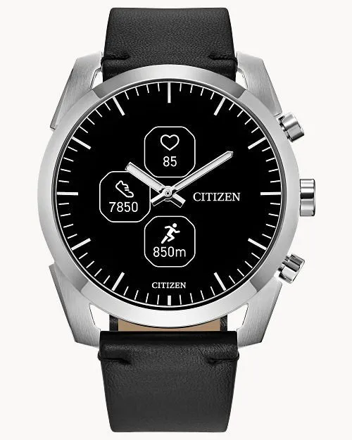 Citizen Smart Hybrid Black Dial Leather Strap Watch JX2010-04E