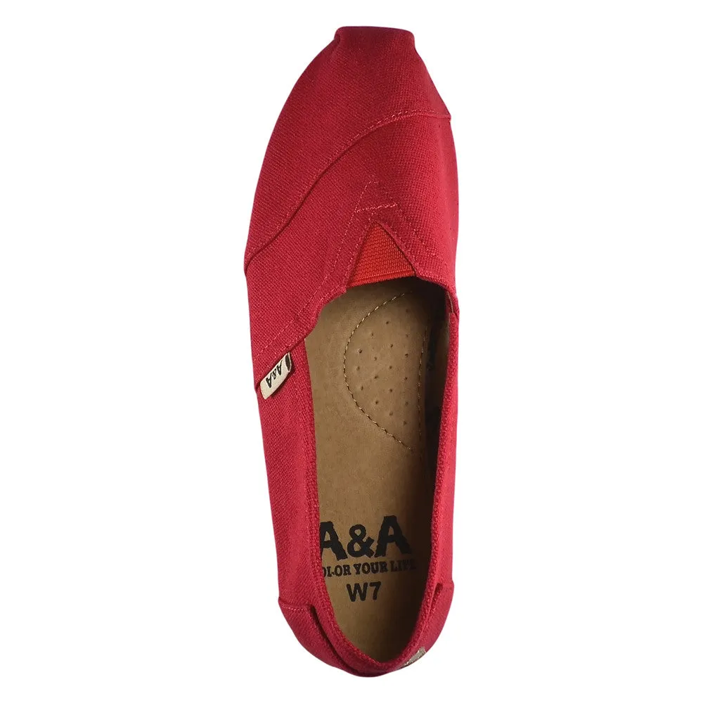 Classic Red Canvas Slip On Shoes for Women