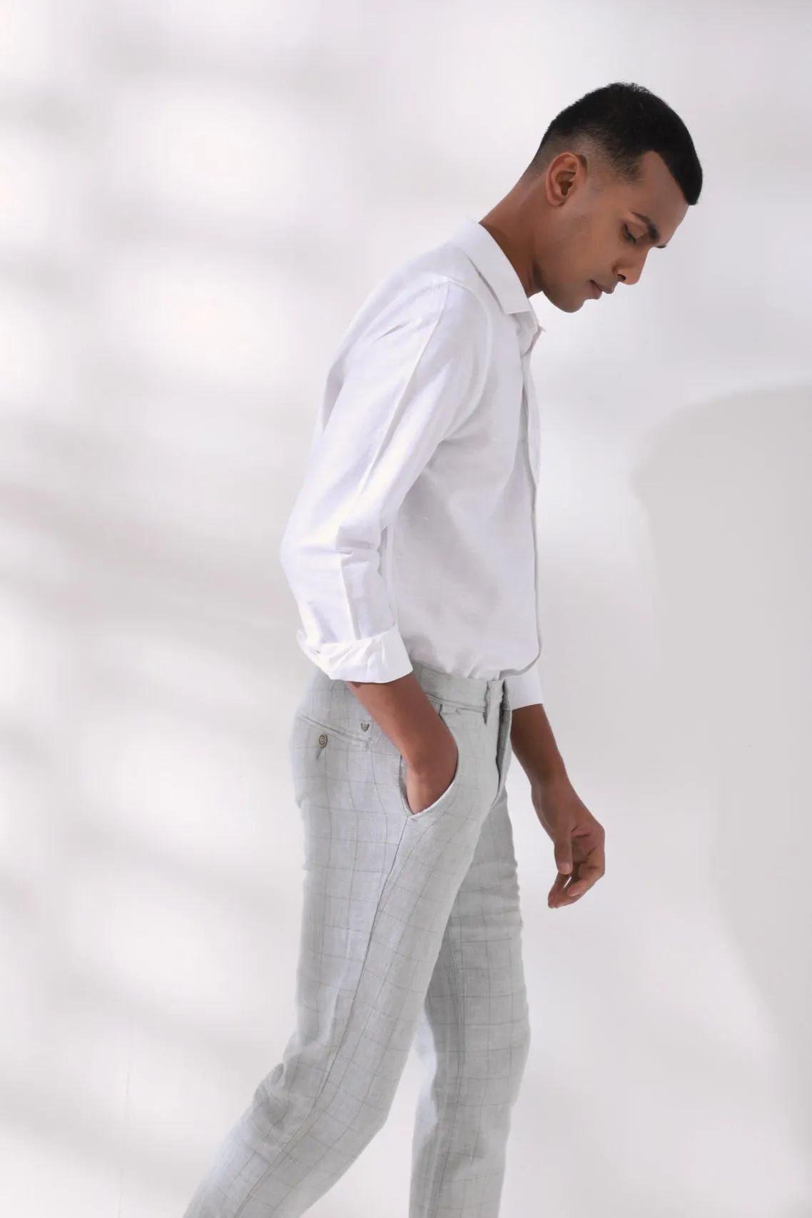 Cotton Linen White Plain Full Sleeve Formal Shirt