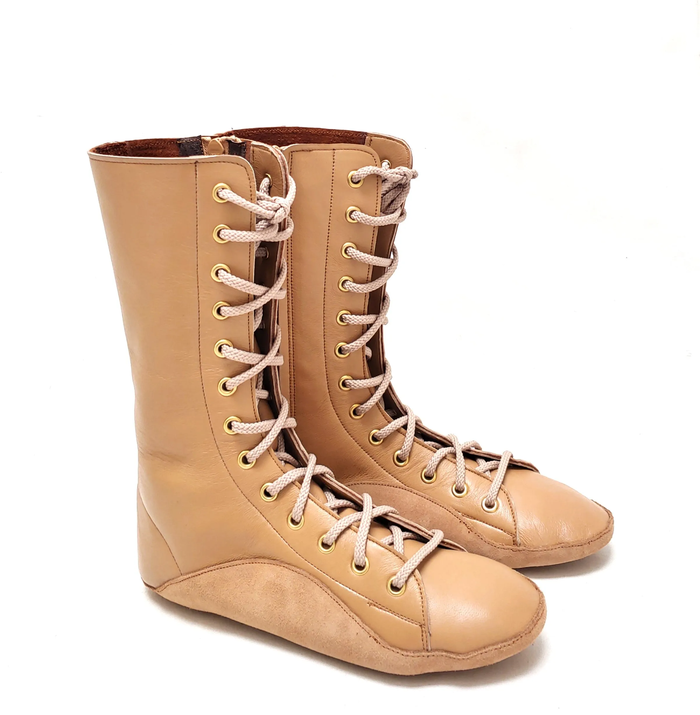 CUSTOM MADE Beige/Camel Tightrope Extra Hi-Top Boots w/ZIP