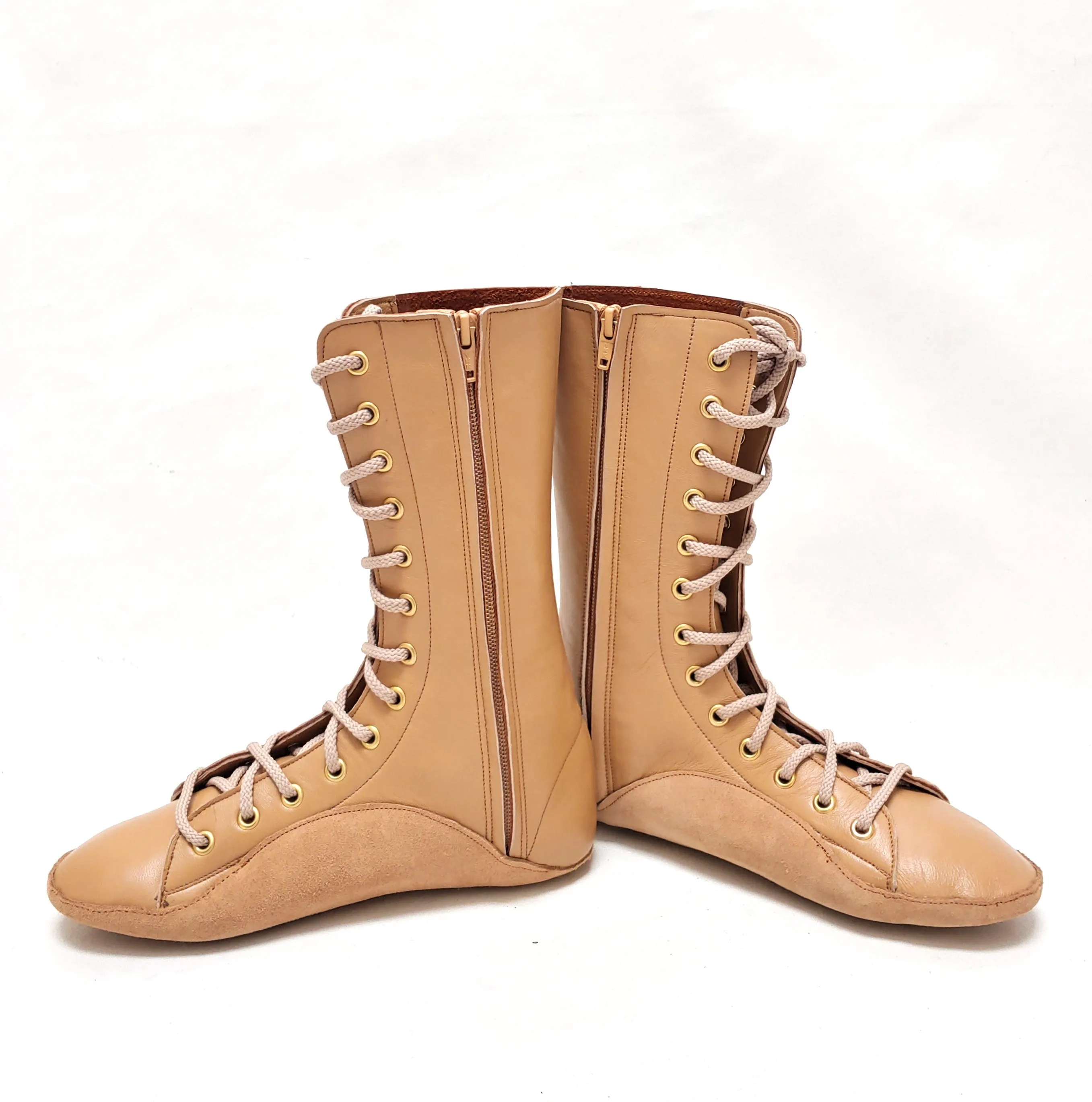 CUSTOM MADE Beige/Camel Tightrope Extra Hi-Top Boots w/ZIP