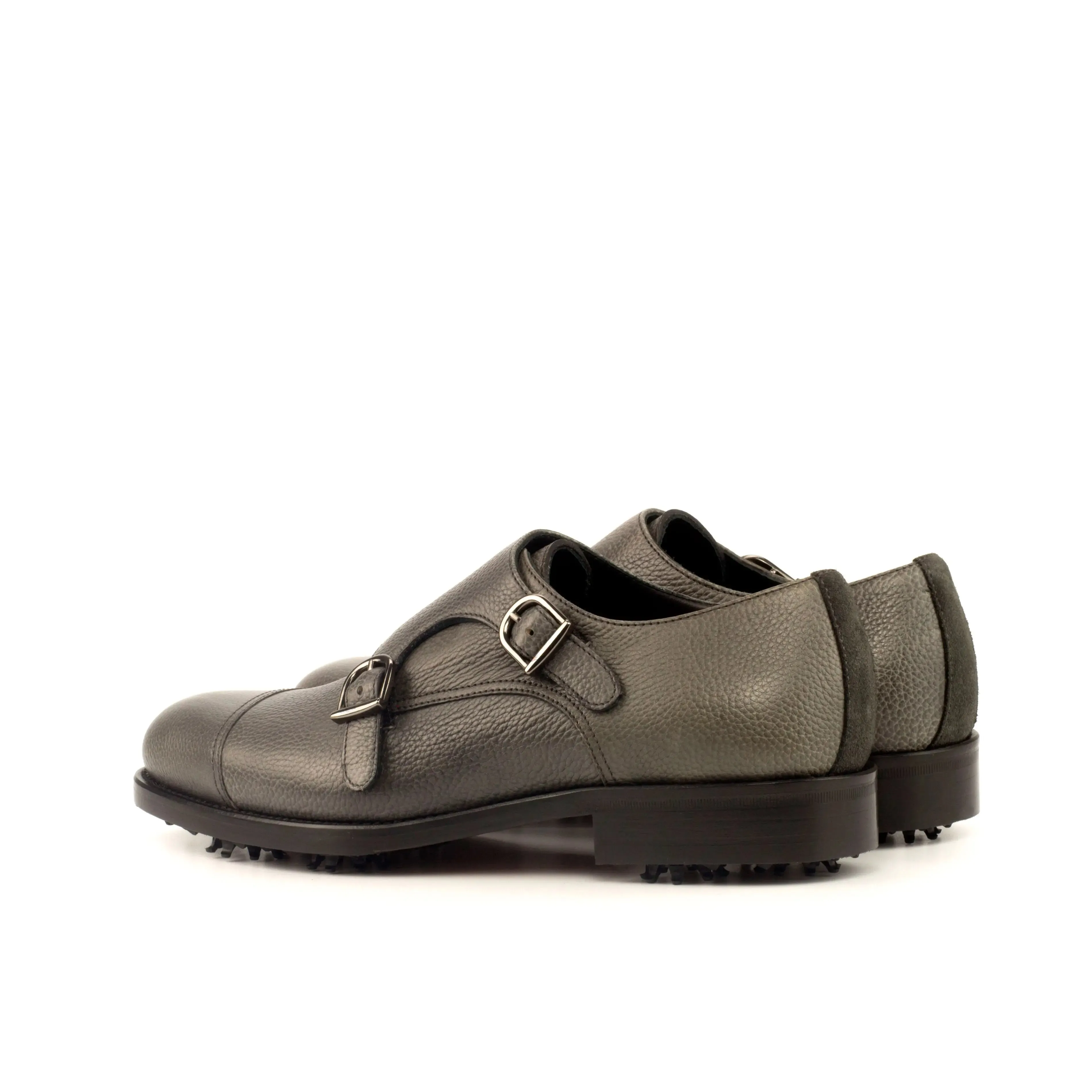 DapperFam Monaco Golf in Grey Men's Lux Suede & Italian Full Grain Leather Double Monk