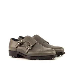 DapperFam Monaco Golf in Grey Men's Lux Suede & Italian Full Grain Leather Double Monk