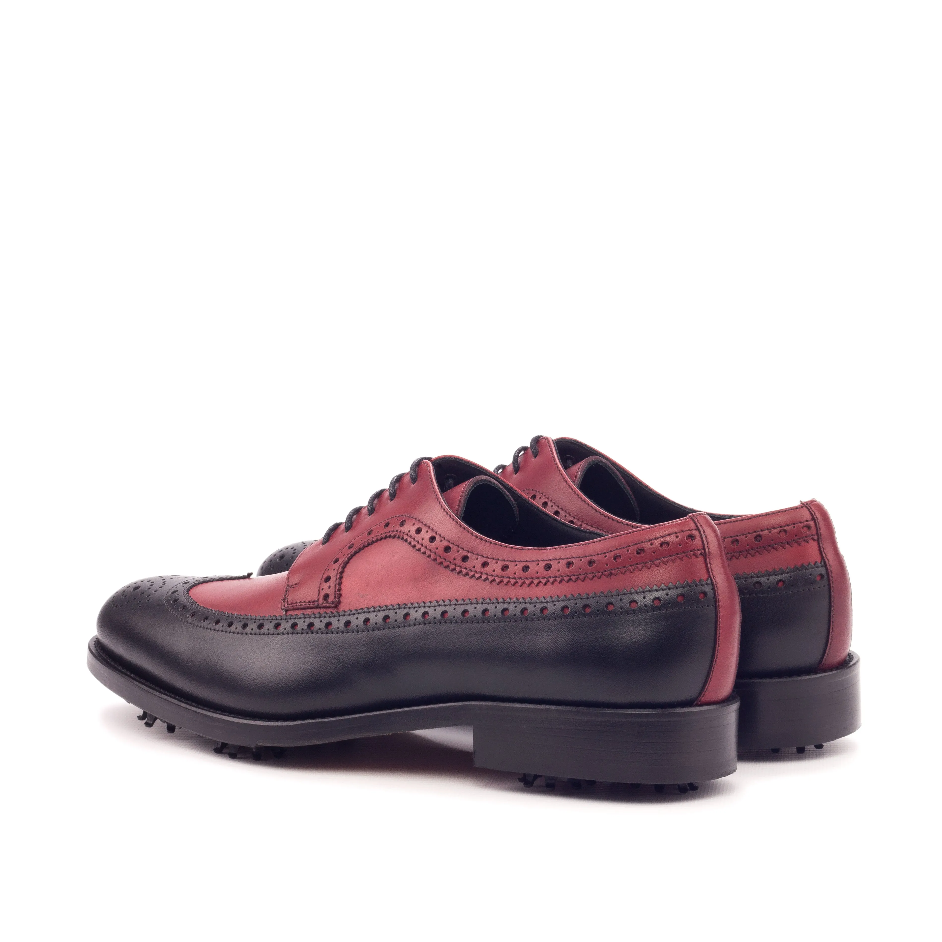 DapperFam Zephyr Golf in Black / Red Men's Italian Leather Longwing Blucher