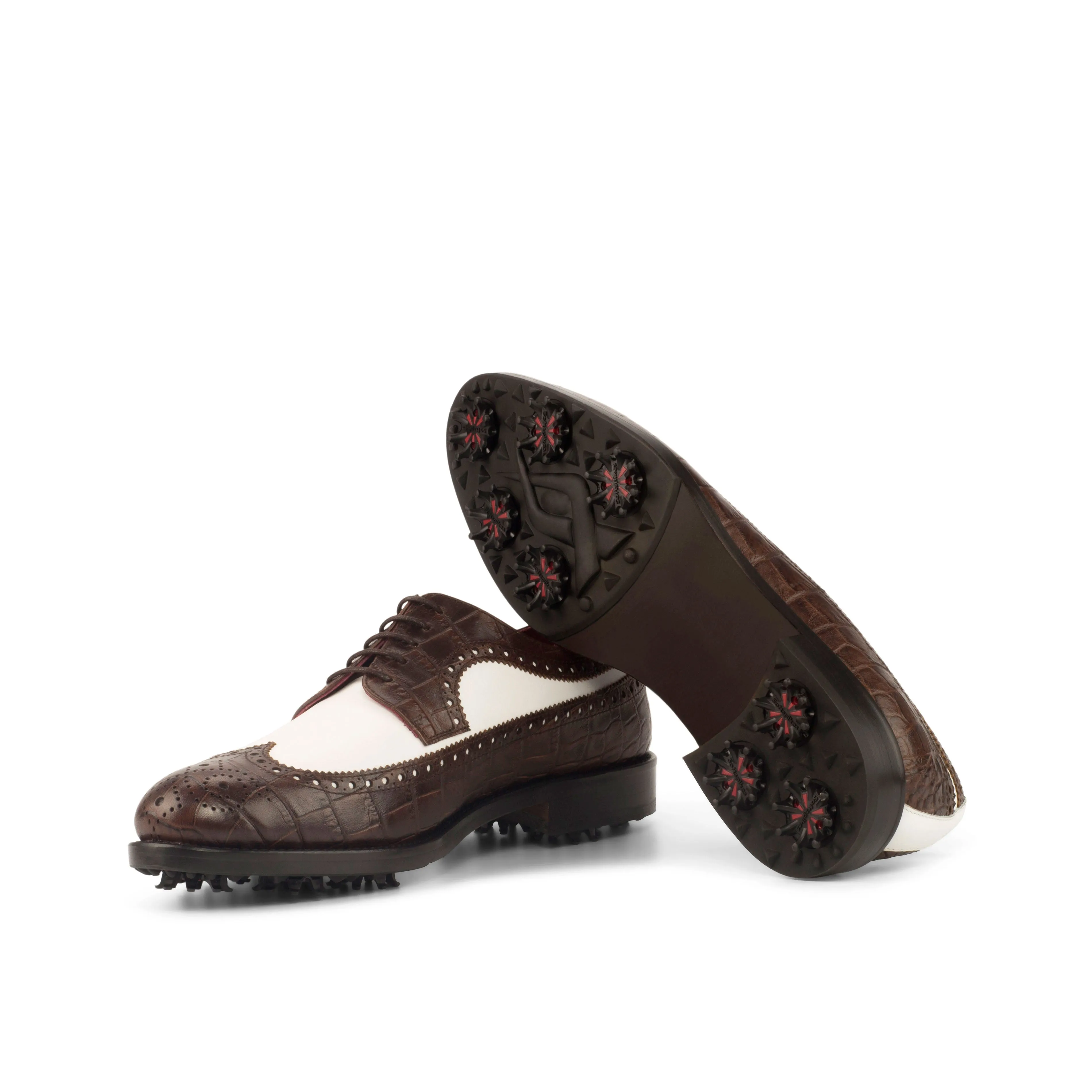 DapperFam Zephyr Golf in Dark Brown / White Men's Italian Leather Longwing Blucher