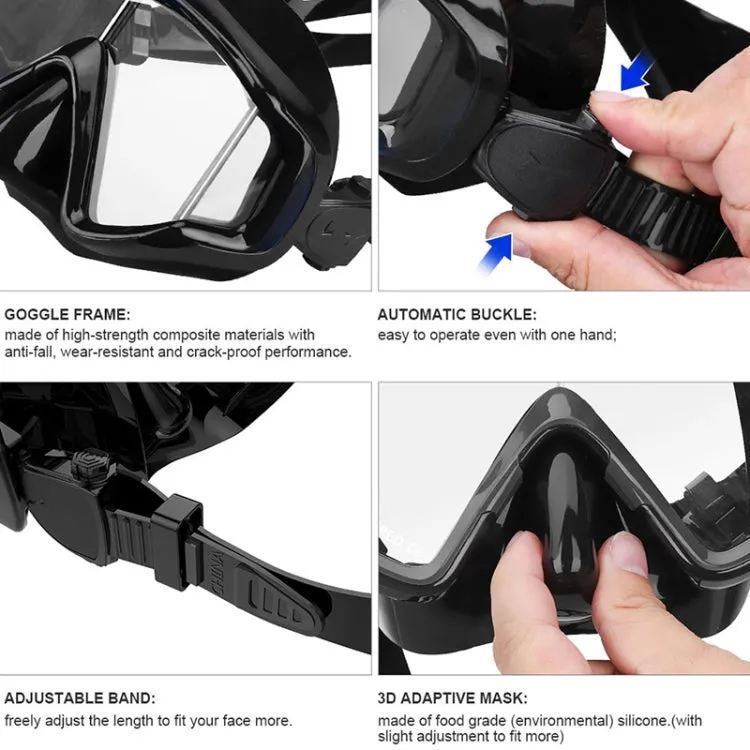 DM600 Silica Gel Diving Mask Swimming Goggles Diving Equipment for Adults (Black)