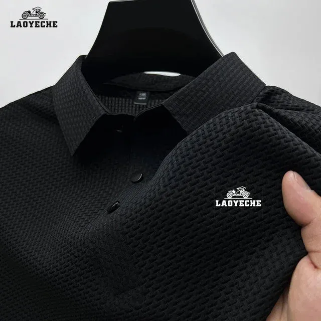 Embroidered Laoyeche High End Ice Silk Elastic Polo Shirt New Summer T-shirt Trendy Breathable Business Short Sleeve Luxury Top