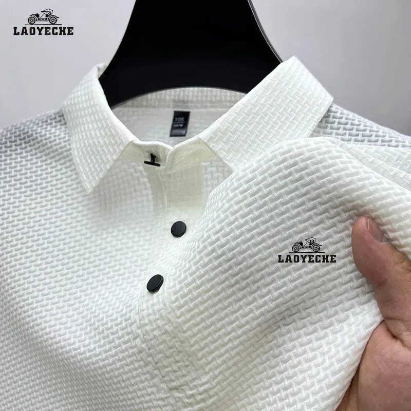 Embroidered Laoyeche High End Ice Silk Elastic Polo Shirt New Summer T-shirt Trendy Breathable Business Short Sleeve Luxury Top