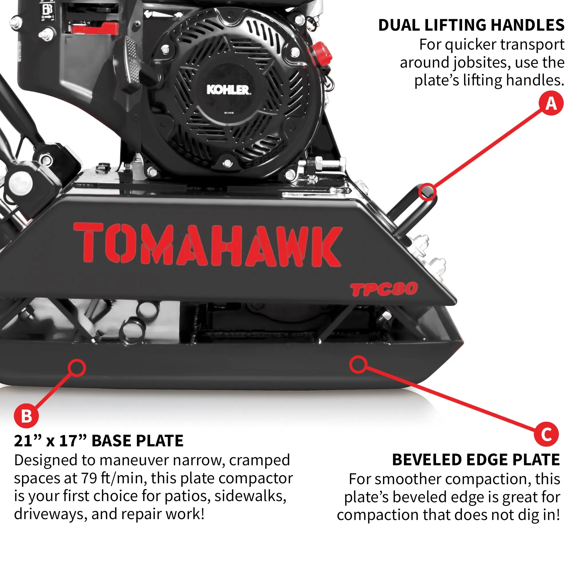 Factory Reconditioned Vibratory Plate Compactor Tamper with Kohler Engine for Dirt Gravel Soil Compaction