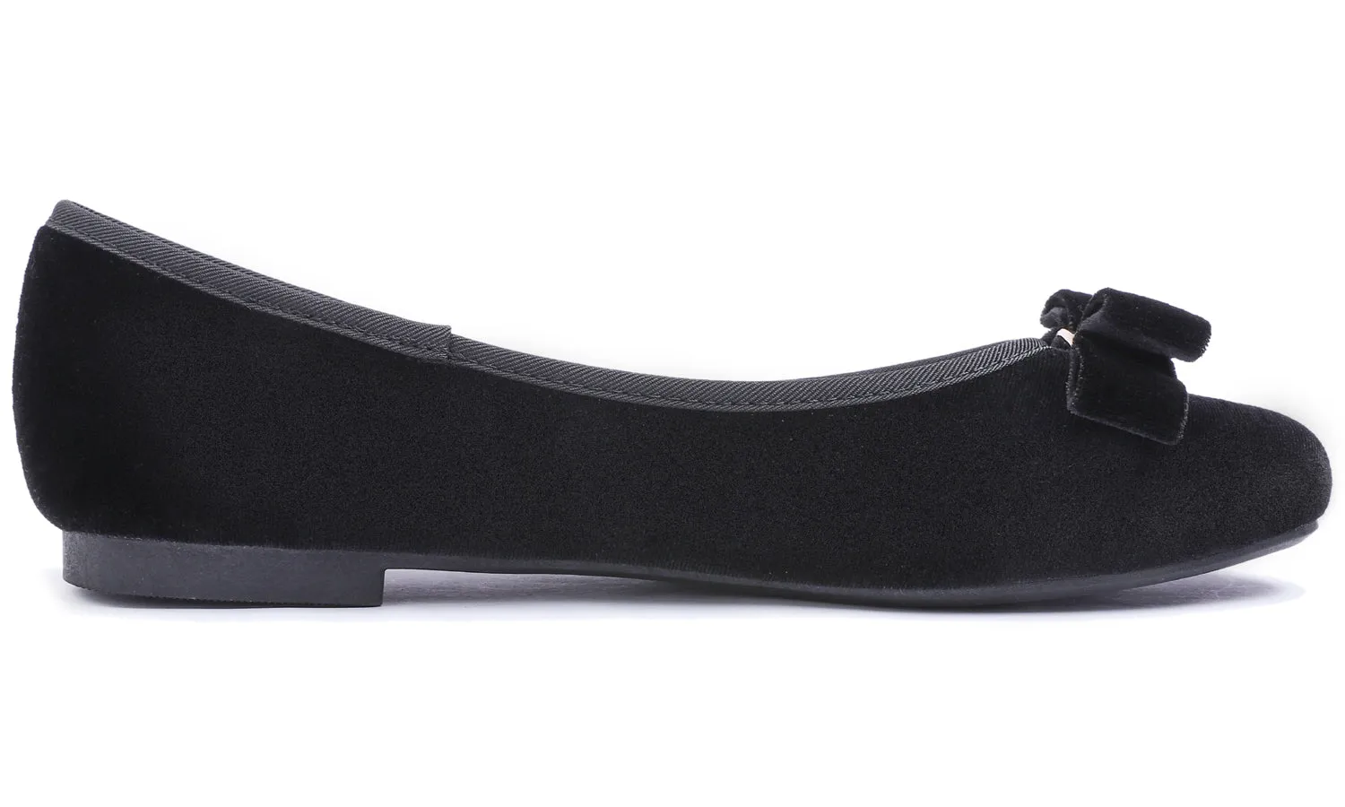 Feversole Women's Round Toe Cute Bow Trim Ballet Flats Black Velvet Metal Buckle