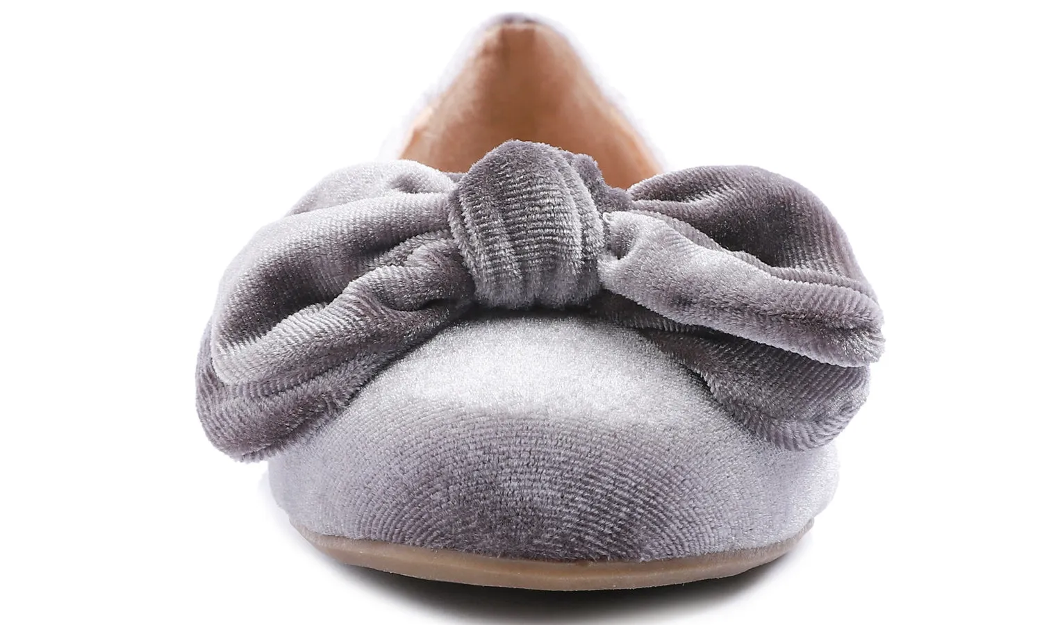 Feversole Women's Round Toe Cute Bow Trim Ballet Flats Grey Velvet Twist Bow