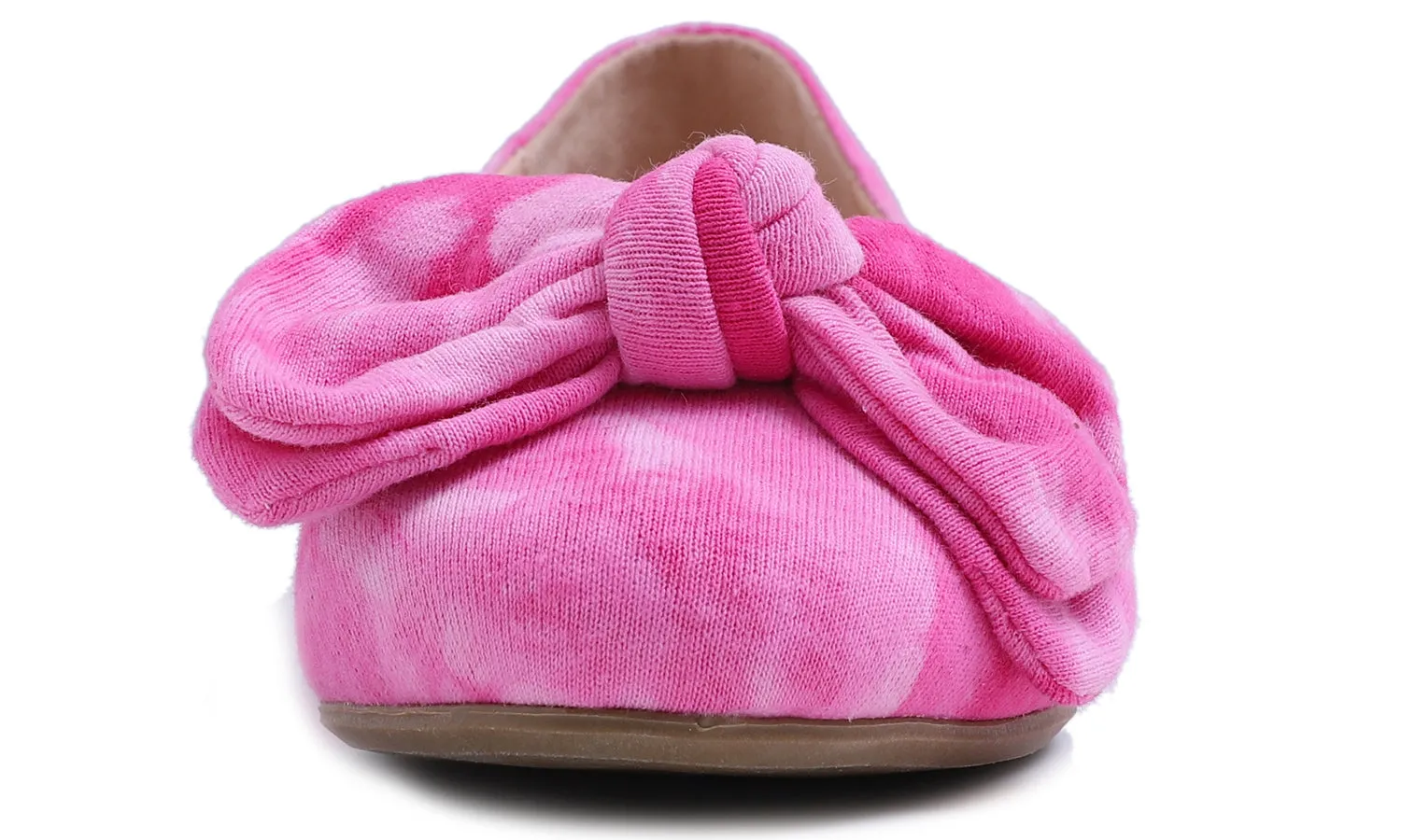 Feversole Women's Round Toe Cute Bow Trim Ballet Flats Tie Dye Fuchsia