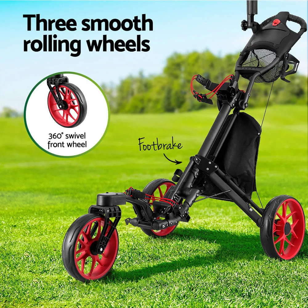 Foldable 3-Wheel Golf Trolley with Swivel Wheel Everfit