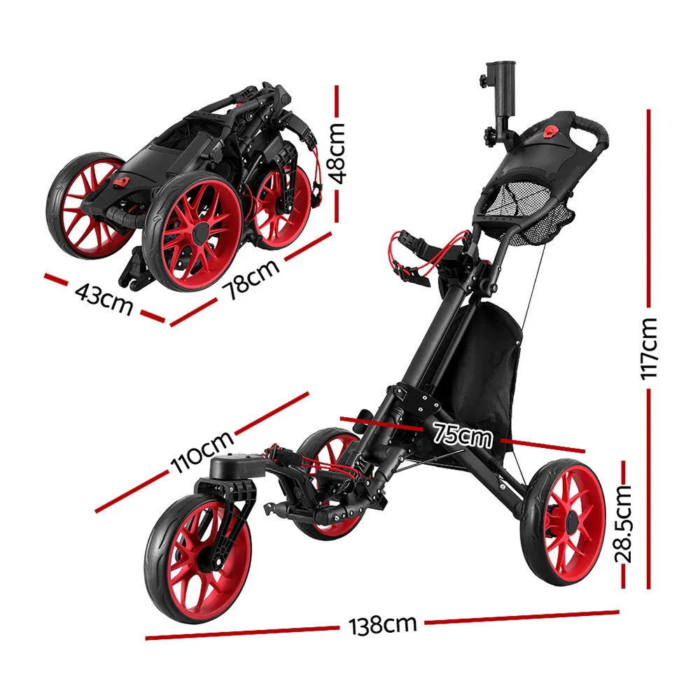 Foldable 3-Wheel Golf Trolley with Swivel Wheel Everfit