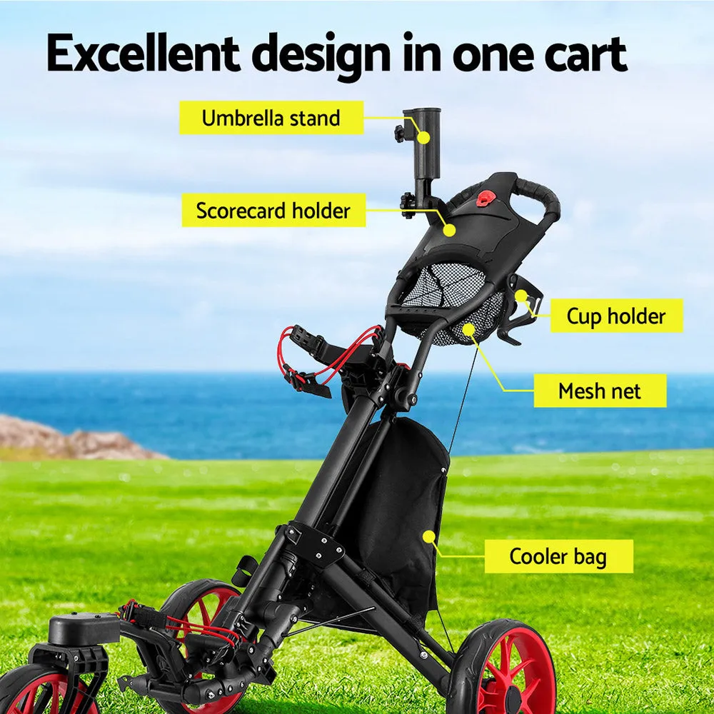 Foldable 3-Wheel Golf Trolley with Swivel Wheel Everfit