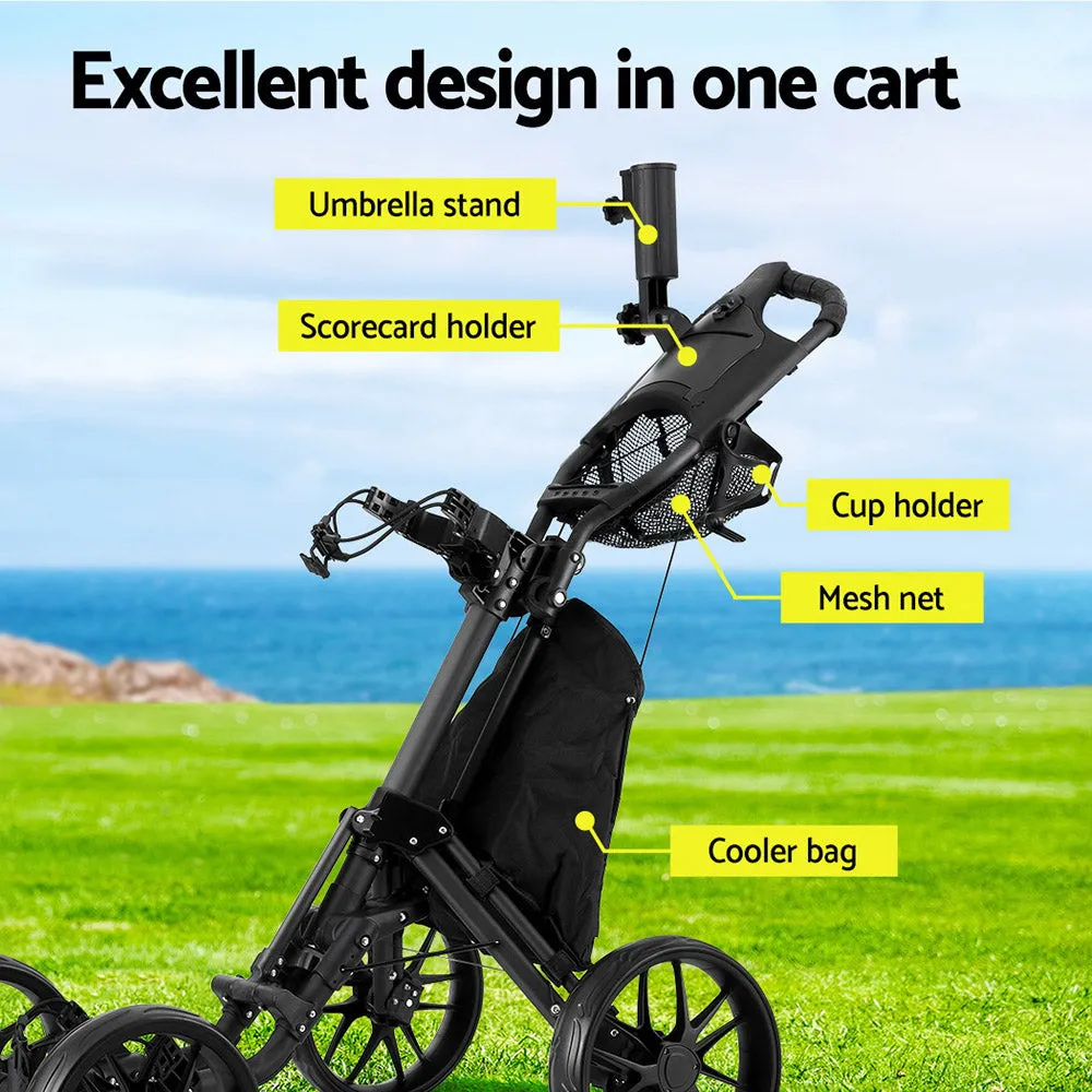 Foldable 4-Wheel Golf Buggy Trolley with Umbrella Stand Everfit