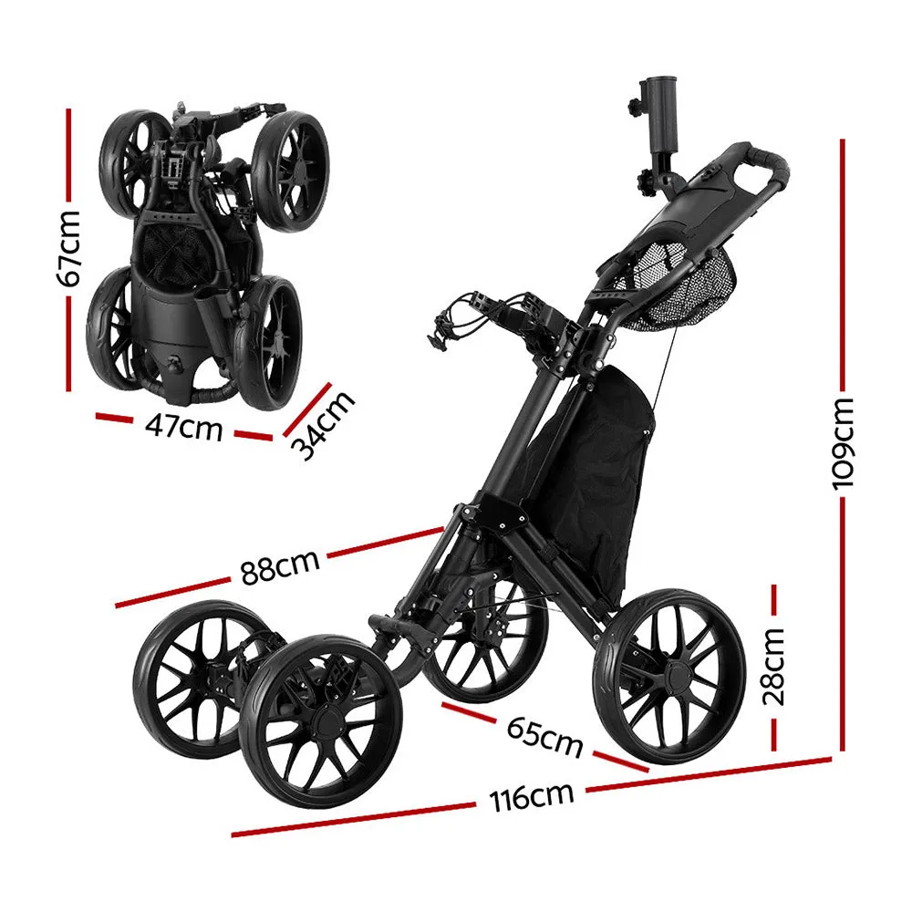 Foldable 4-Wheel Golf Buggy Trolley with Umbrella Stand Everfit