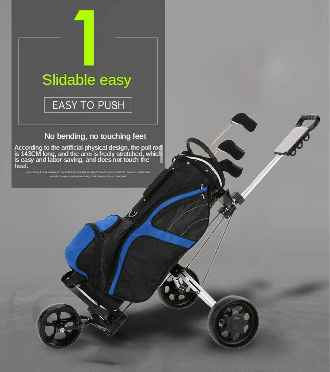 Foldable Aluminum Golf Club Buggy Trolley Cart Push Pull Footbrake Accessories