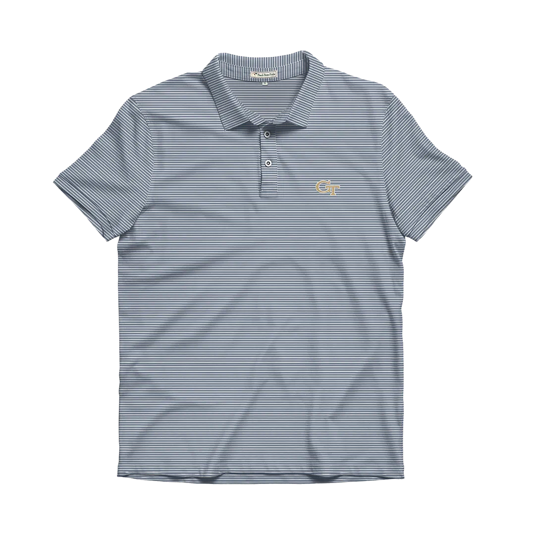 Georgia Tech Navy and White Loblolly Stripe Polo- Self Collar