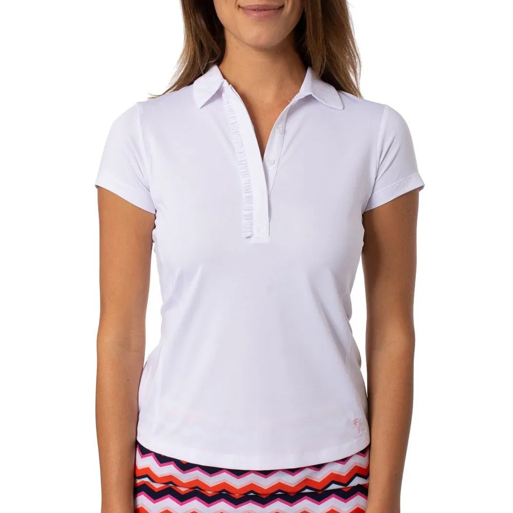 Golftini Women's Short Sleeve Ruffle Golf Polo Shirt - White