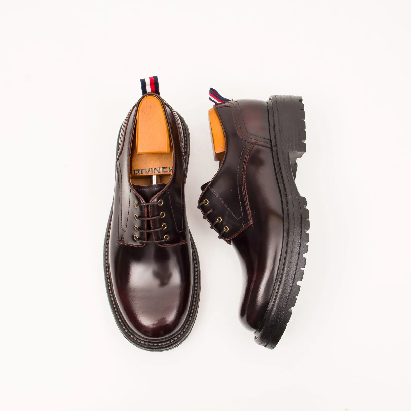 Handcrafted Big Toe Derby Shoes with Thick Sole  Wine red