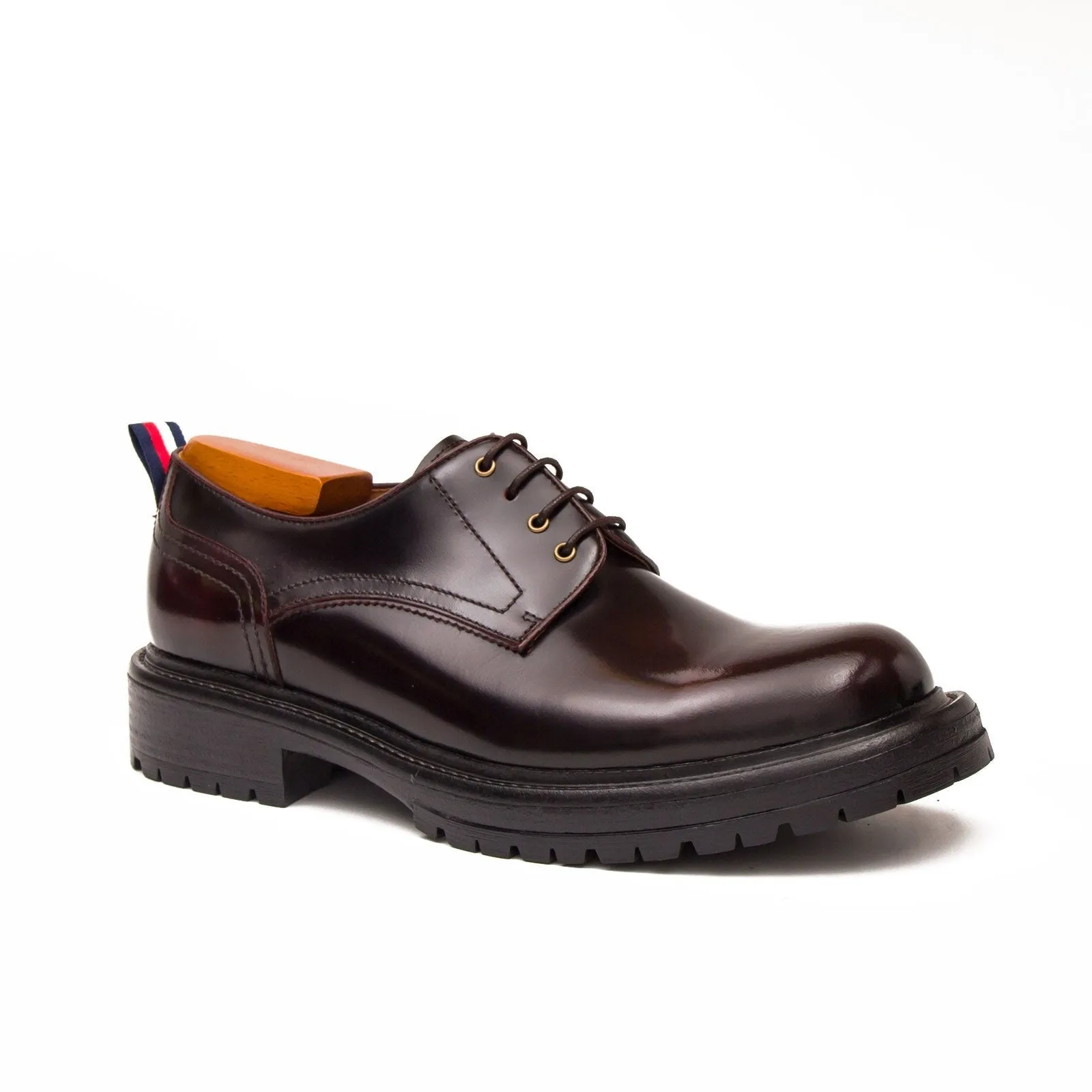 Handcrafted Big Toe Derby Shoes with Thick Sole  Wine red