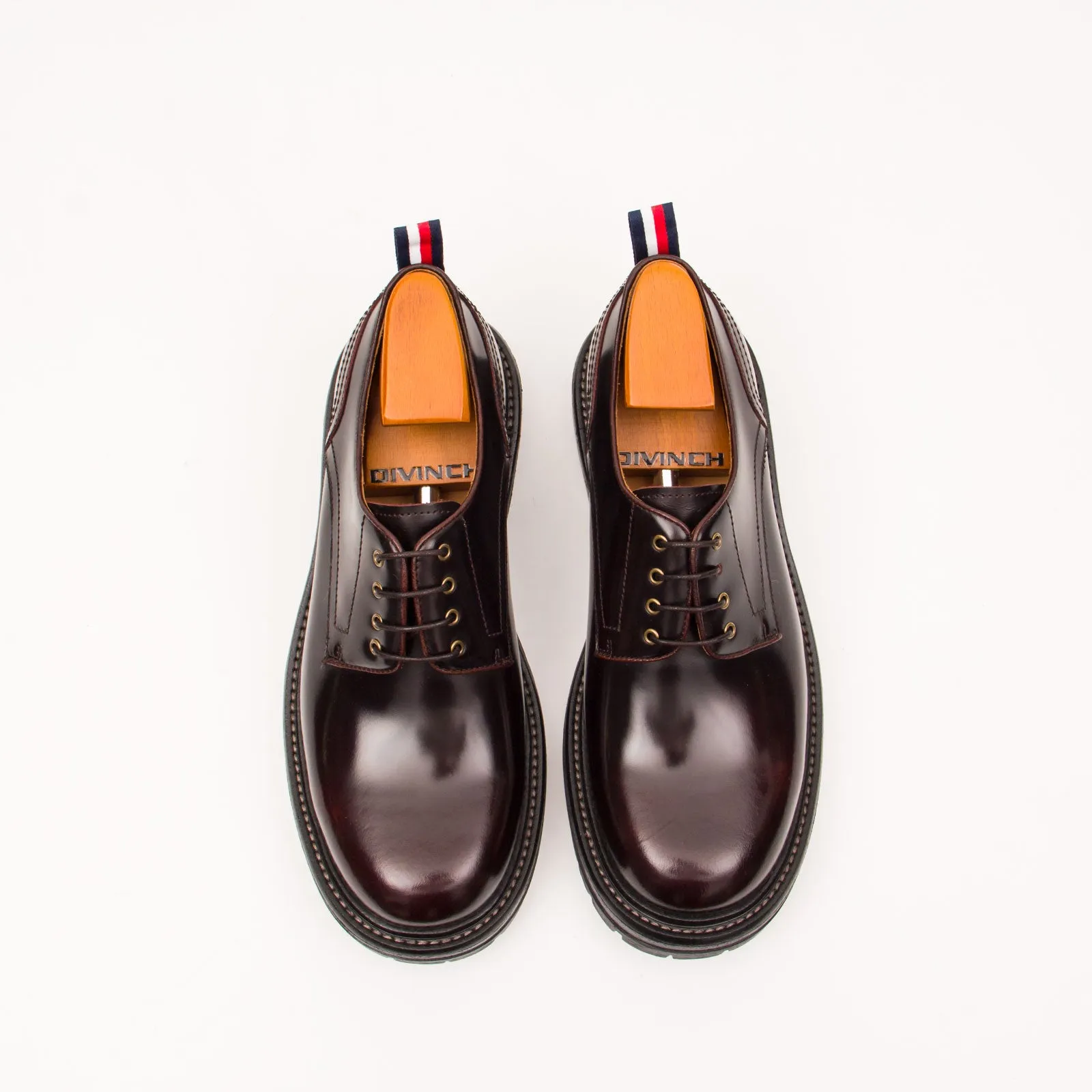 Handcrafted Big Toe Derby Shoes with Thick Sole  Wine red