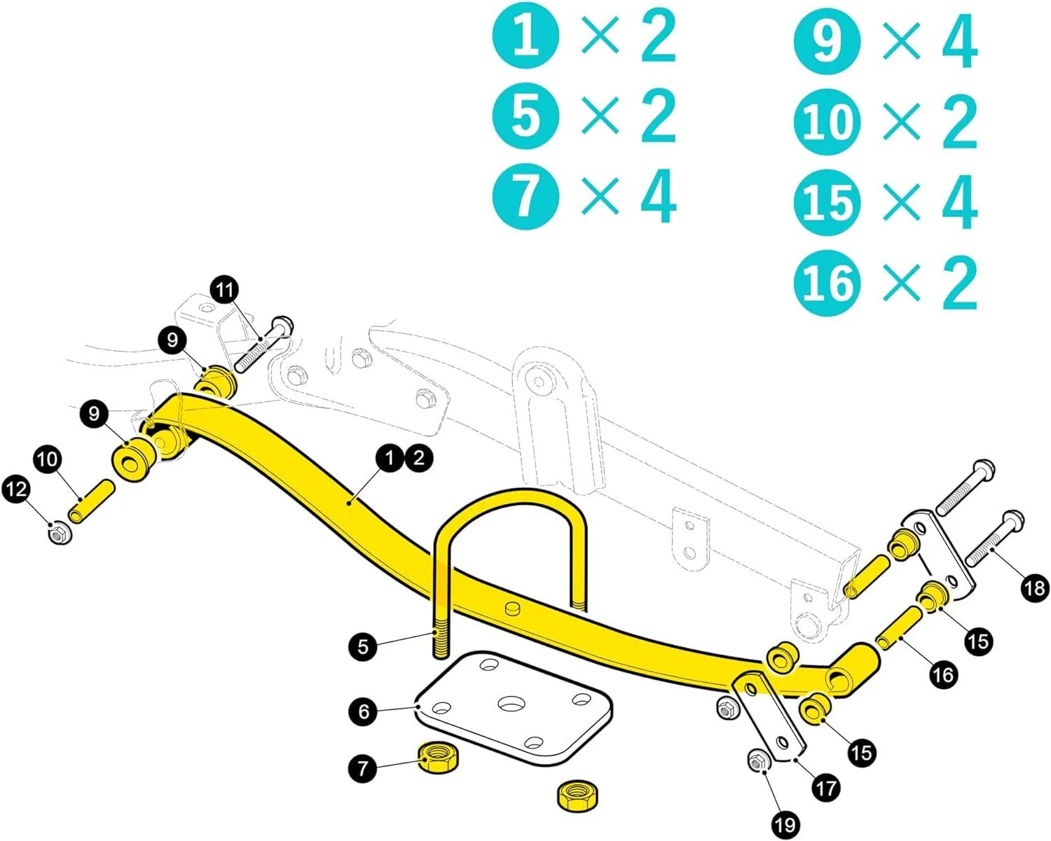 Heavy Duty Golf Cart Rear Leaf Spring Kit For EZGO RXV - 10L0L