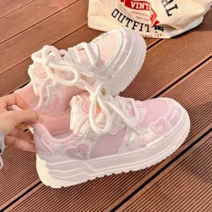 Hnzxzm Sweet Women Sneakers Pink Kawaii Design Fashion Womens Sports Shoes Cute Patchwork Korean Style Casual Female Shoes