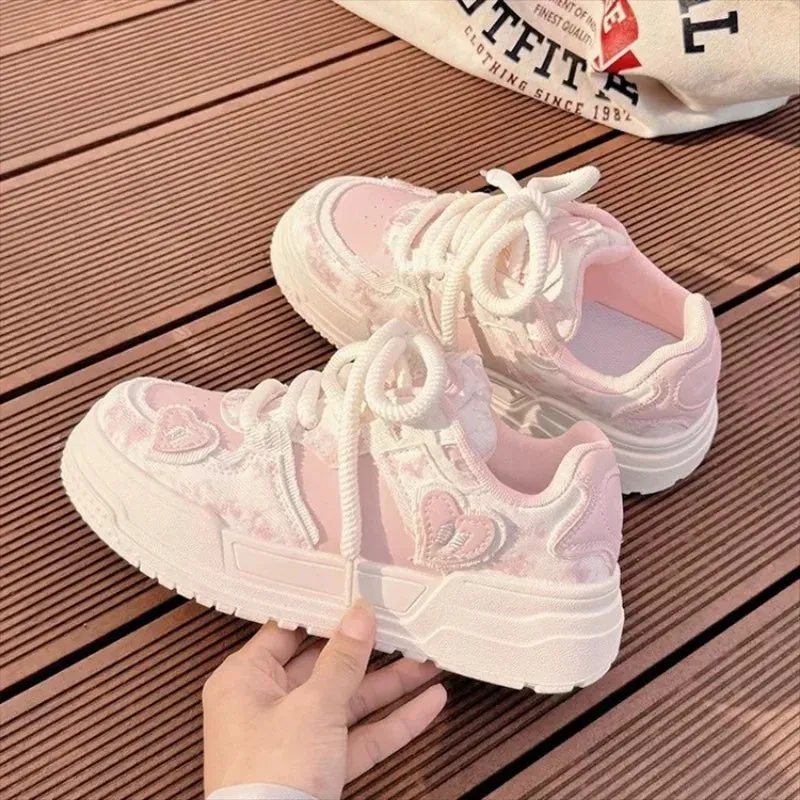 Hnzxzm Sweet Women Sneakers Pink Kawaii Design Fashion Womens Sports Shoes Cute Patchwork Korean Style Casual Female Shoes