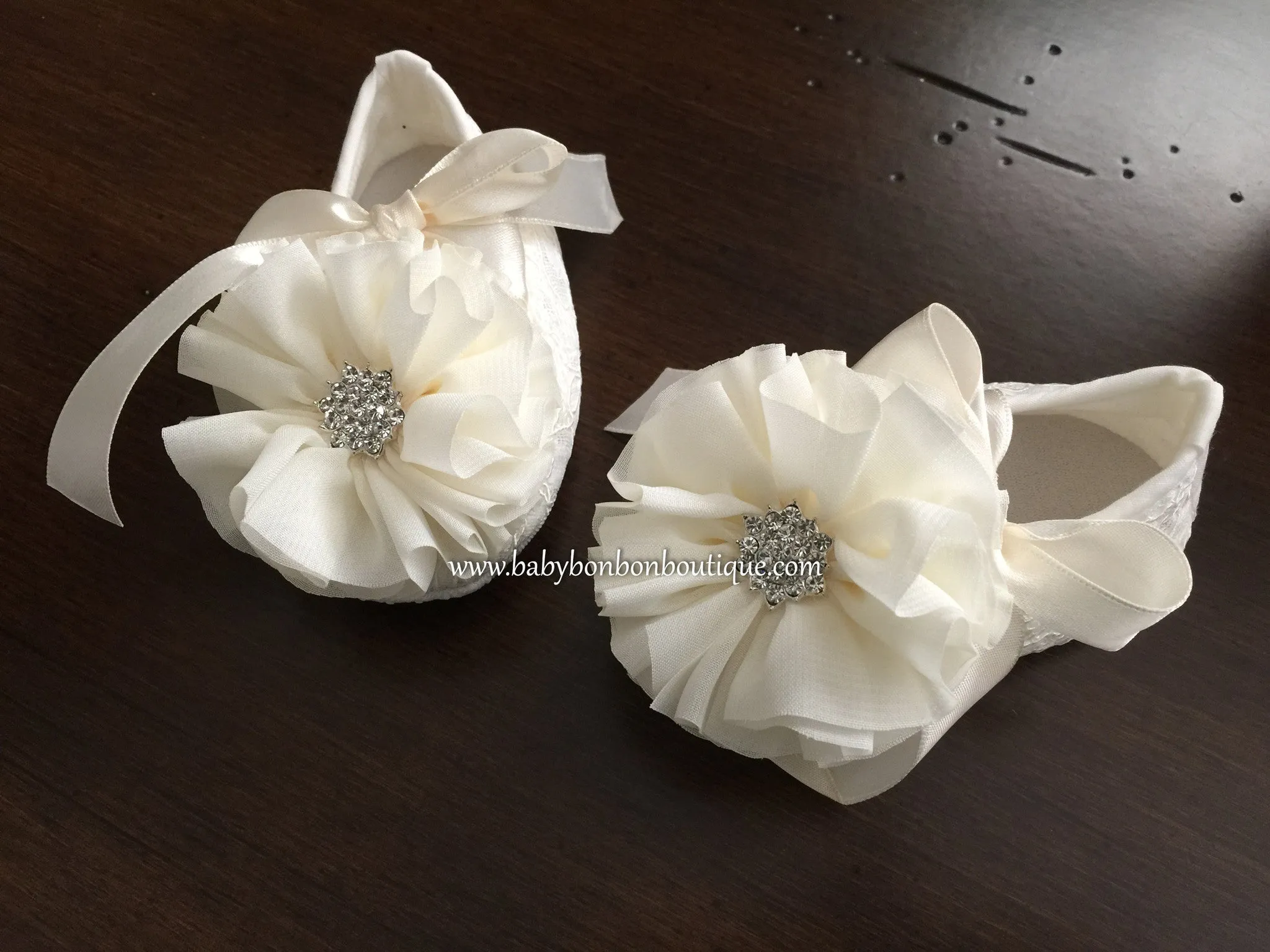 Ivory Baptism Crib Shoes & Headband Set