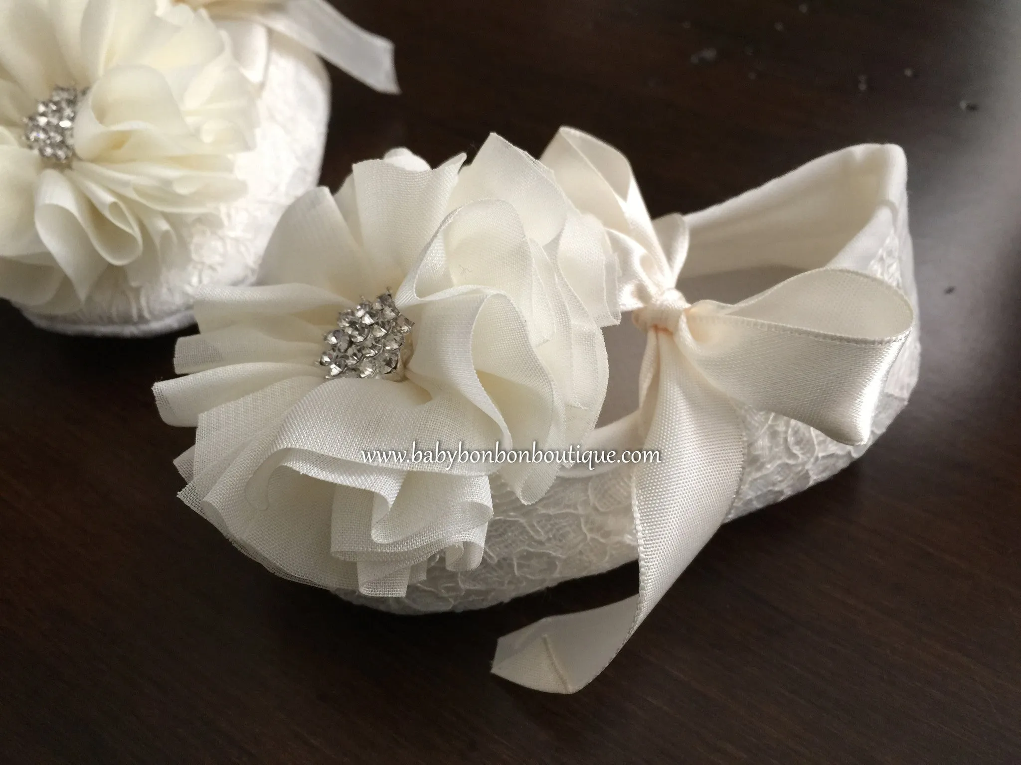 Ivory Baptism Crib Shoes & Headband Set