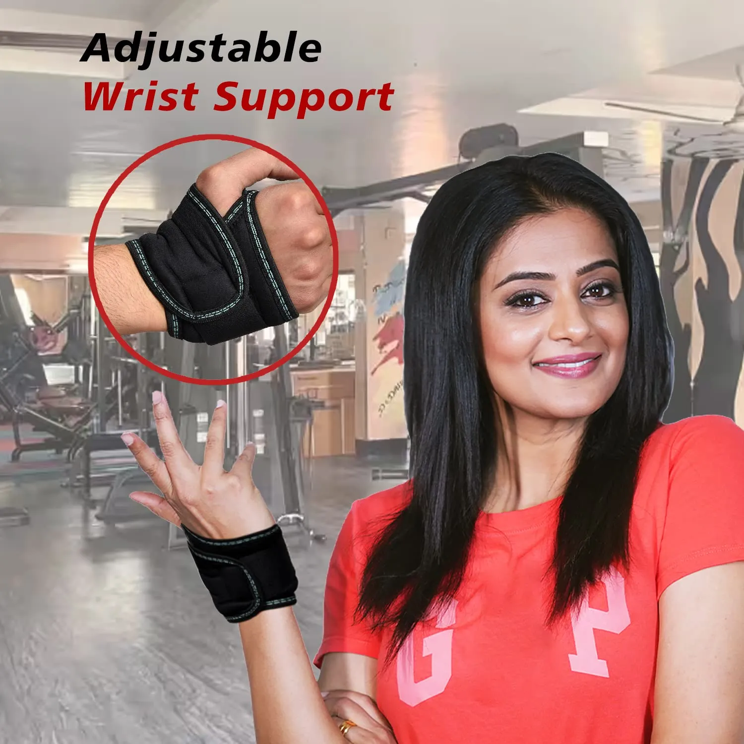 Kuber Industries Wrist Brace with Thumb Loop | Drytex Wrist Supporter for Gym | Nylon Wrist Wrap Band Strap for Men and Women | Pain Relief Band | 1 Pair | Black