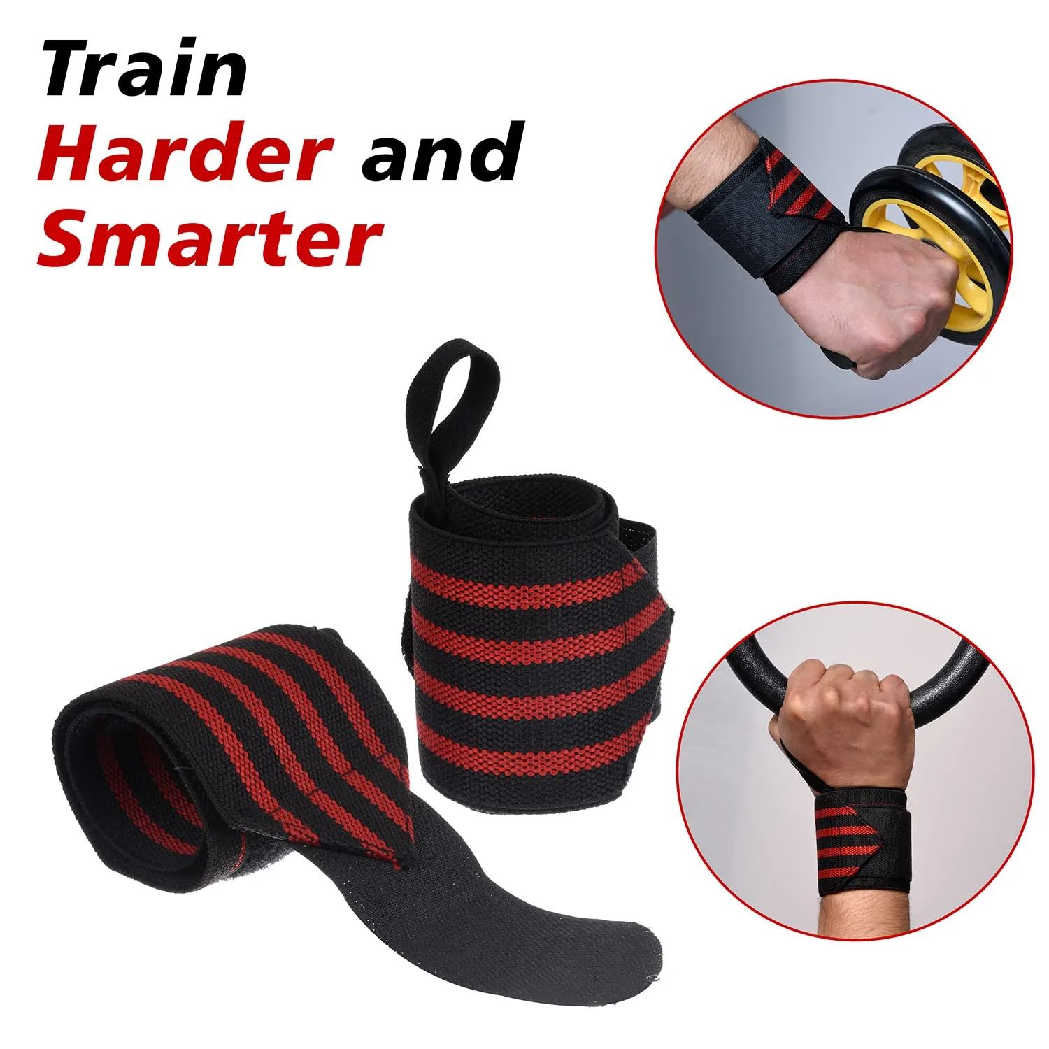 Kuber Industries Wrist Brace with Thumb Loop | Wrist Supporter for Gym | Nylon Wrist Wrap Band Strap for Men and Women | Pain Relief Band | 1 Pair | Red & Black