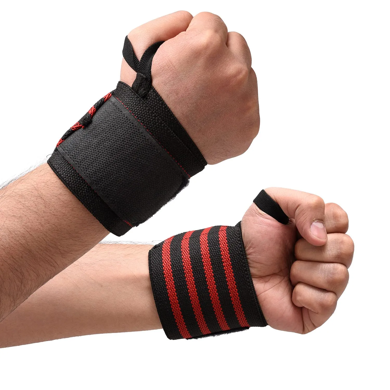 Kuber Industries Wrist Brace with Thumb Loop | Wrist Supporter for Gym | Nylon Wrist Wrap Band Strap for Men and Women | Pain Relief Band | 1 Pair | Red & Black