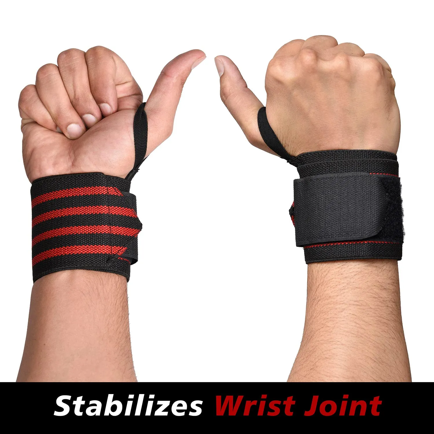 Kuber Industries Wrist Brace with Thumb Loop | Wrist Supporter for Gym | Nylon Wrist Wrap Band Strap for Men and Women | Pain Relief Band | 1 Pair | Red & Black