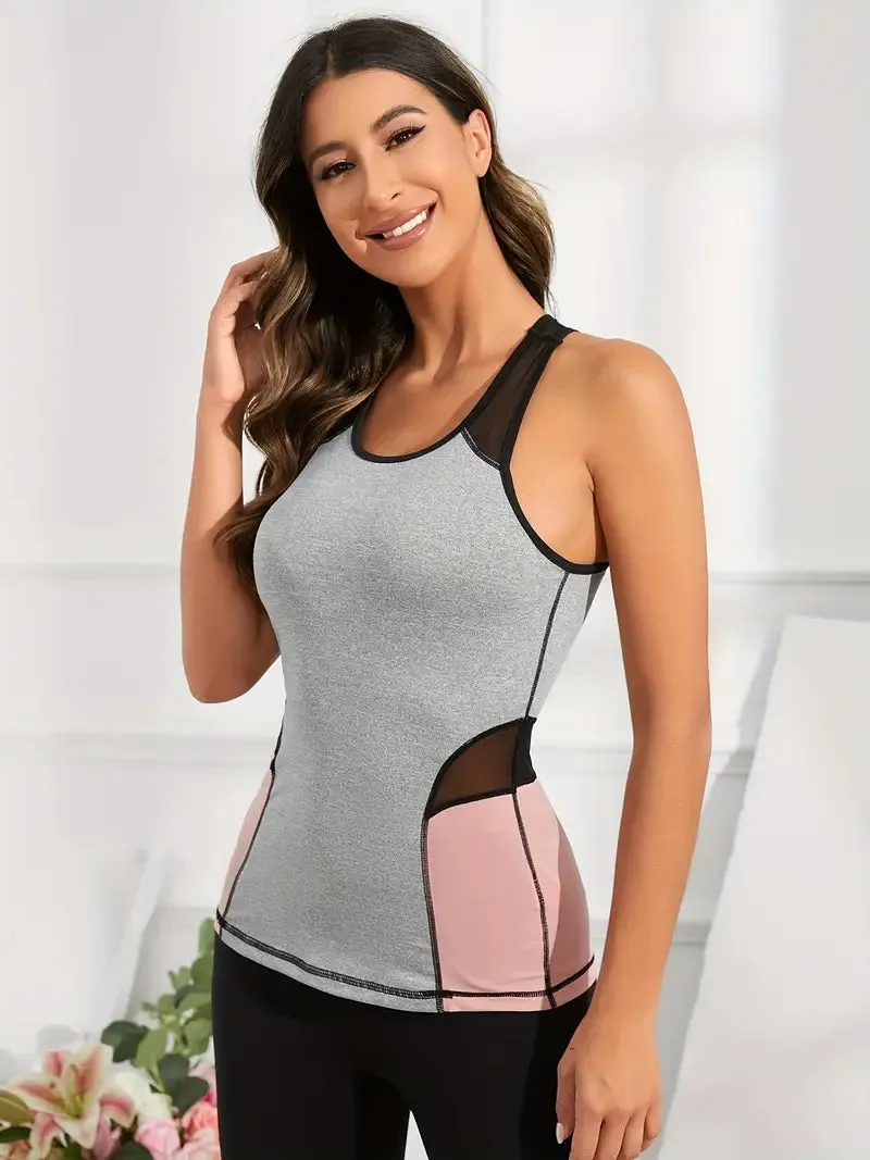 LB mJessica Color Splicing Mesh Tank Top - Perfect for Sports, Fitness, golf Yoga & Running!